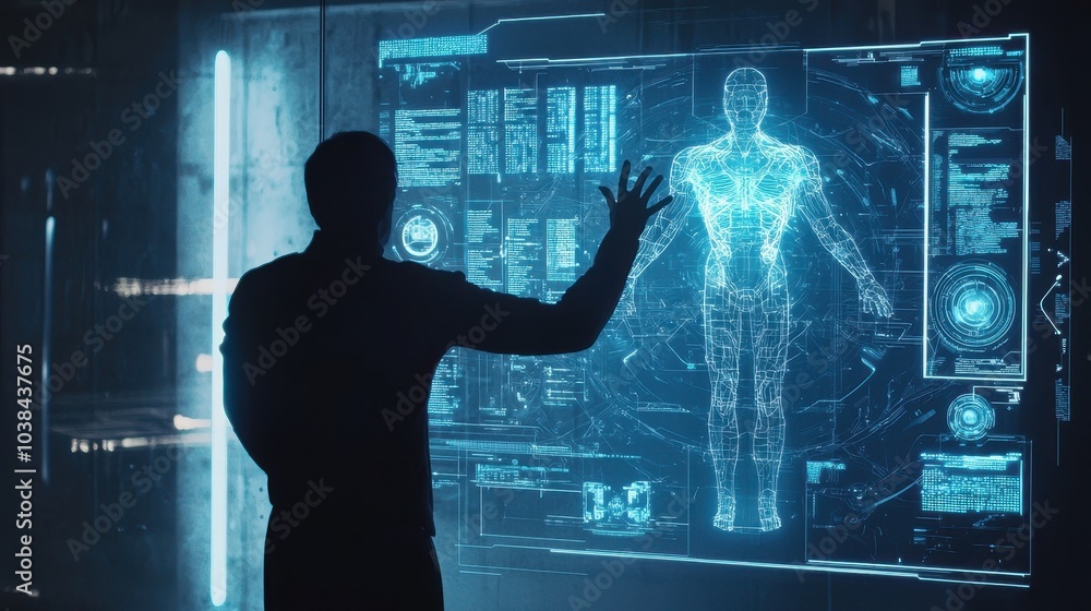 Poster futuristic ai interface with transparent projection