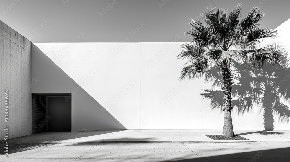 Poster minimalist monochrome architecture with palm tree shadow