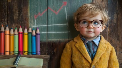 Ambitious Youngster Visualizing Business Growth with Classroom Chalkboard Chart