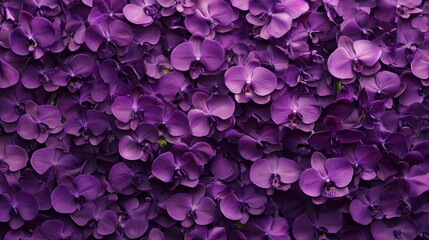 A background of blooming purple orchid flowers forming a delicate floral pattern, creating a lush and exotic visual.