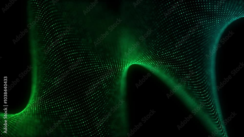 Fototapete Music wave of particles. Big data visualization. Abstract green background with a dynamic wave. 3d rendering.