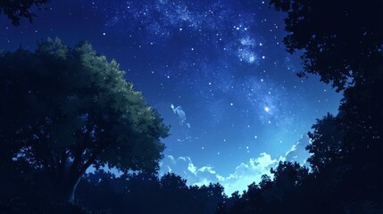 Fototapeta premium The sky transitioning from day to night, with a deep blue hue and the faint glow of stars and the galaxy.