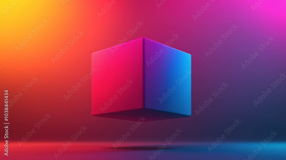 Poster vibrant floating cube in colorful background