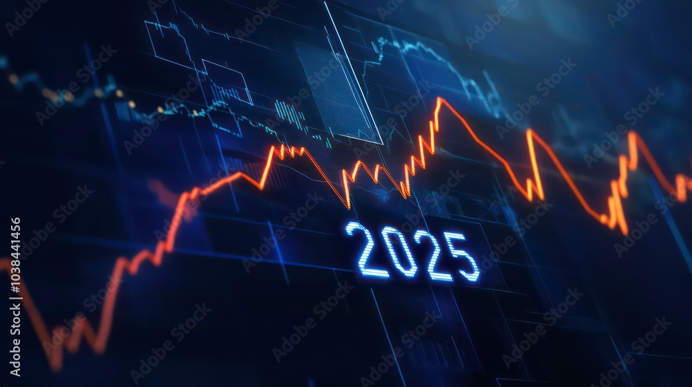 Poster a close-up of a digital screen displaying a financial chart with a red line indicating growth for th