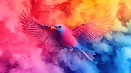 Obraz premium Vibrant Bird in Colorful Background of Smoke