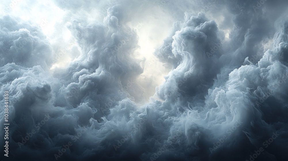 Aufkleber dark storm clouds rise like smoke against clean white backdrop with swirling textures and billowing 