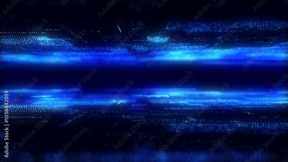 Aufkleber Abstract digital blue background with matrix. Science backdrop of many particles. Big data visualization. 3d rendering.
