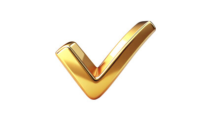 A Glossy Golden Checkmark Symbol  on a Transparent PNG Background