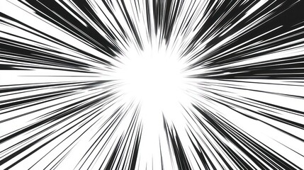 Abstract black and white radial pattern, resembling a starburst or explosion.