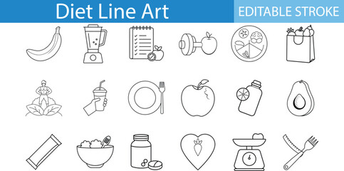 Diet Line Art Icons Editable Stroke Illustration
