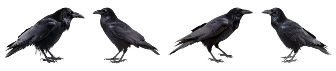Collection of Ravens Isolated on Transparent Background