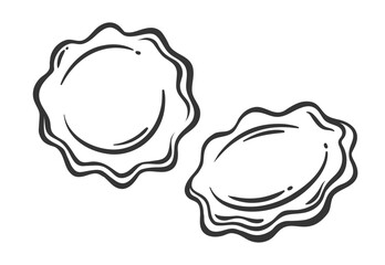 Ravioli, two dumplings line icon. Outline hand drawn stuffed pasta of round shape. Traditional food in Italian cuisine mascot, simple boiled dumpling with ricotta filling icon vector illustration
