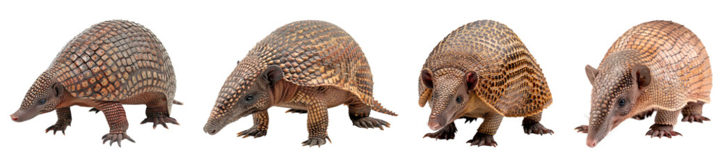 Obraz premium Collection of Armadillos Isolated on Transparent Background