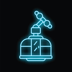 Blue glowing neon line funicular cable car icon isolated on black background. Mountain cable car. Vector illustration