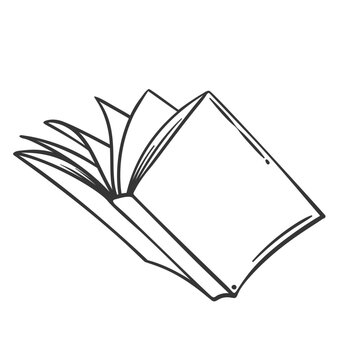 recommend clip art: Open book with cover and turning pages line icon. Outline hand drawn vintage encyclopedia, notebook or dictionary opening. Library, knowledge mascot, simple paper book icon vector illustration