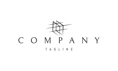 Vector logo with an abstract image of two glasses through which a beam of light passes.