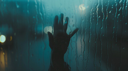 A close-up of a hand reaching out from behind a foggy window, symbolizing a ghostly presence.