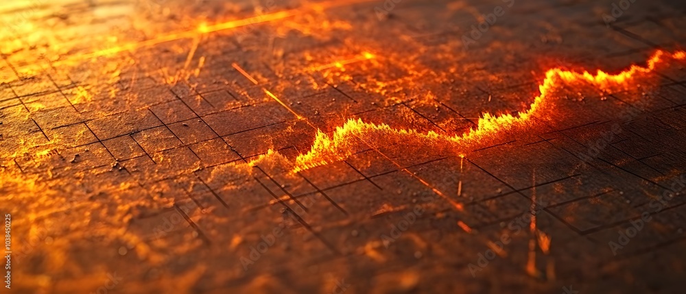 Poster abstract representation of a fluctuating line on a textured surface, evoking energy and movement.