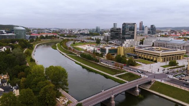 Vilnius City Aerial View, Lithuania. European old city landscape. Downtown city life concept. Architecture, development, transportation and infrastructure