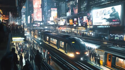 Obraz premium Busy Urban Train Station at Night