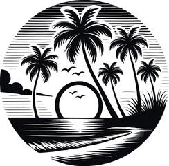Palm tree Vector Black Silhouette Design For T-Shirt