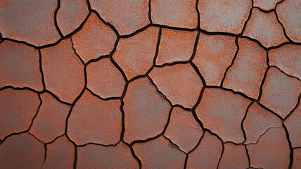 Aged dry metal surface with deep cracks and rust, textured and rough, high-resolution macro for backgrounds