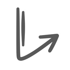 Right arrow with acute angle outline icon. Hand drawn double line arrow with tip up, vintage element of way direction. Movement, turn around mascot, simple pointer doodle icon vector illustration