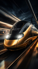 High-speed train in black and gold colors