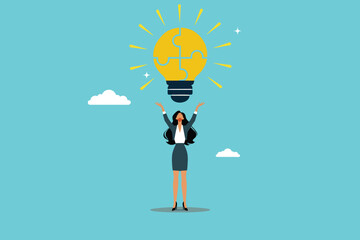 Brilliant Businesswoman Assembles the Puzzle into a Spark of Genius