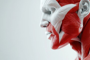 This close-up view reveals the intricate details of a red and white muscle model, emphasizing the human body's muscular structure and design. Generative AI