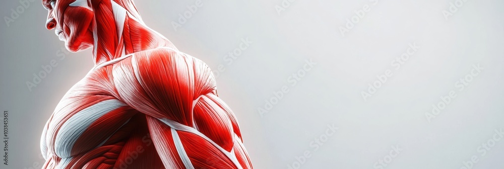 Poster this close-up view highlights the intricate details of human muscle structures in vibrant red and wh