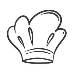Chef hat icon, contour kitchen workers cap sketch. Funny professional uniform of cooker. Restaurant, confectionery and bakery food cooking mascot, hand drawn chefs headgear icon vector illustration
