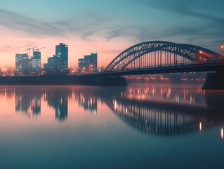 Fototapeta premium Modern City Skyline Reflected in Tranquil River