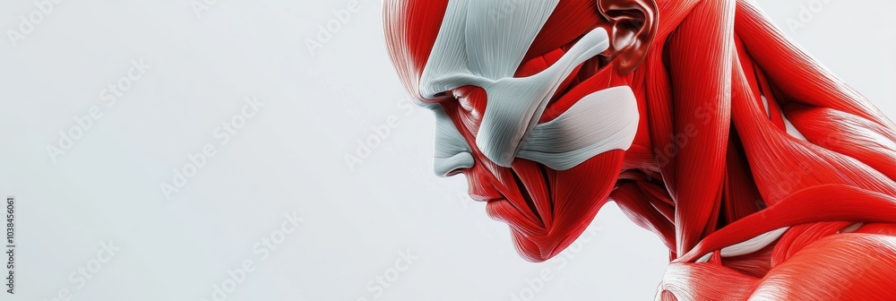 Aufkleber This detailed 3D rendering showcases the intricate red and white muscle structures, ideal for studying human anatomy. Generative AI