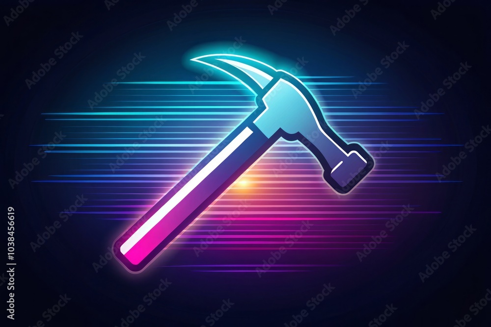 Poster a line hammer icon vector design featuring a long exposure effect, perfect for modern web applicatio