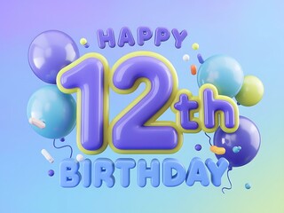 Happy 12th Birthday with Fun Balloons