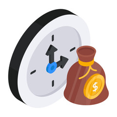 Dollar with clock, icon of time is money

