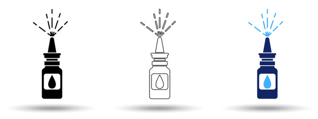Nasal spray icon. Nasal spray icon on a white background, isolated. The icon has three uses in applications and websites. Vector illustration. Nasal spray icon on a white background.