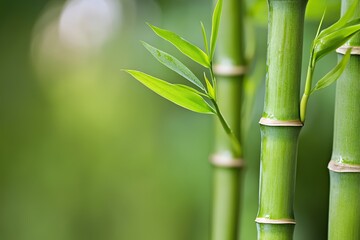 Close-up of bamboo stalks with rich green tones in a tropical setting