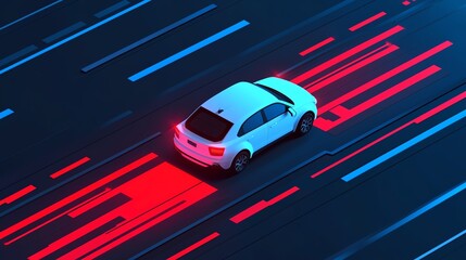 Obraz premium Autonomous car displaying privacy notifications on its dashboard, AI and data usage, vehicle privacy, 3D illustration