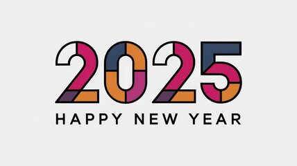 Stylized 2025 Happy New Year text design on a clean background.