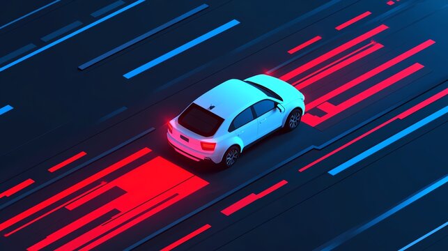 Autonomous car displaying privacy notifications on its dashboard, AI and data usage, vehicle privacy, 3D illustration