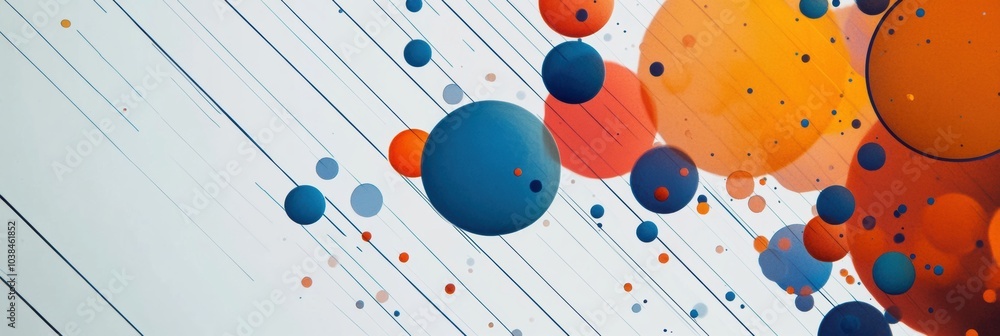 Leinwandbilder Large and small circles of varying colors are scattered diagonally across a grid, creating a dynamic abstract geometric pattern. Generative AI