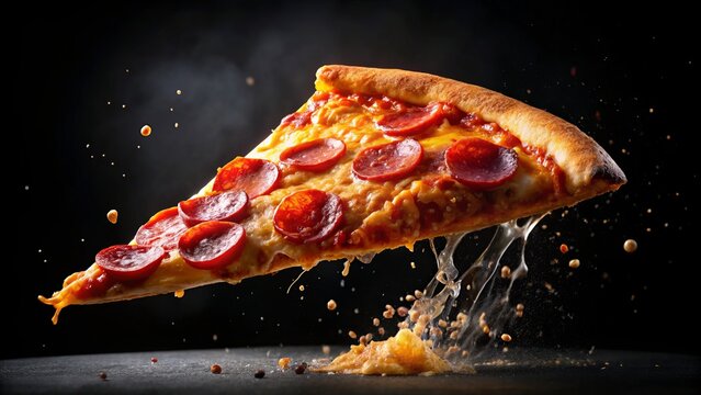 A mouthwatering pepperoni pizza slice on a transparent background, ideal for food lovers, culinary creatives, and anyone seeking distinctive stock imagery that captures deliciousness.