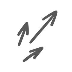 Three arrows diagonal up line icon. Outline hand drawn vintage crossbow arrows hit target, scribble indicator elements. Direction mascot, simple doodle pointers to right icon vector illustration