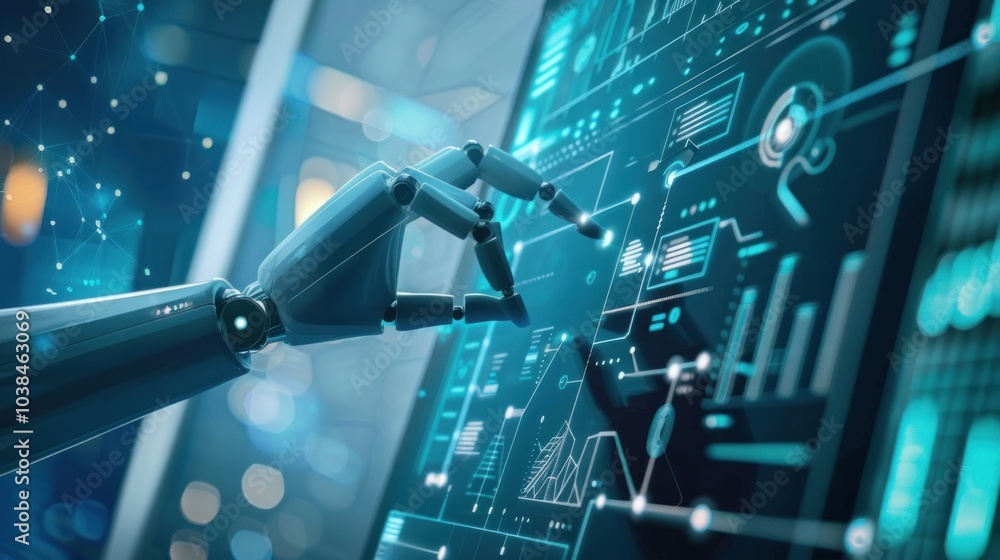 Poster robotic hand interacting with digital interface