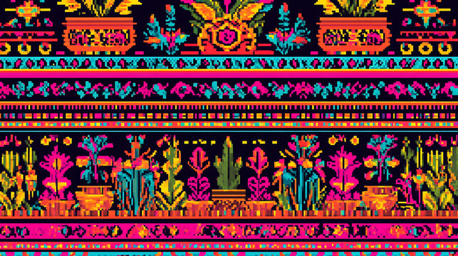 Vibrant Boruca textile pattern featuring intricate floral designs and bold colors, showcasing traditional craftsmanship and cultural heritage