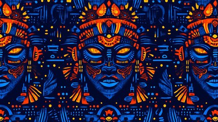 Vibrant seamless mola pattern featuring traditional designs with bold colors and intricate details. This artwork showcases cultural elements and artistic expression