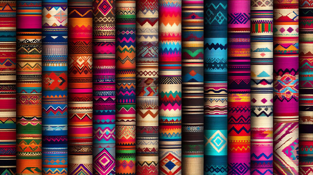 Vibrant and colorful seamless illustration of Lenca patterns showcasing traditional designs and rich cultural heritage. intricate details and bold colors create lively visual experience