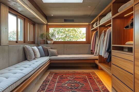 Interior of a modern home with parotta wood trim. Generative Ai